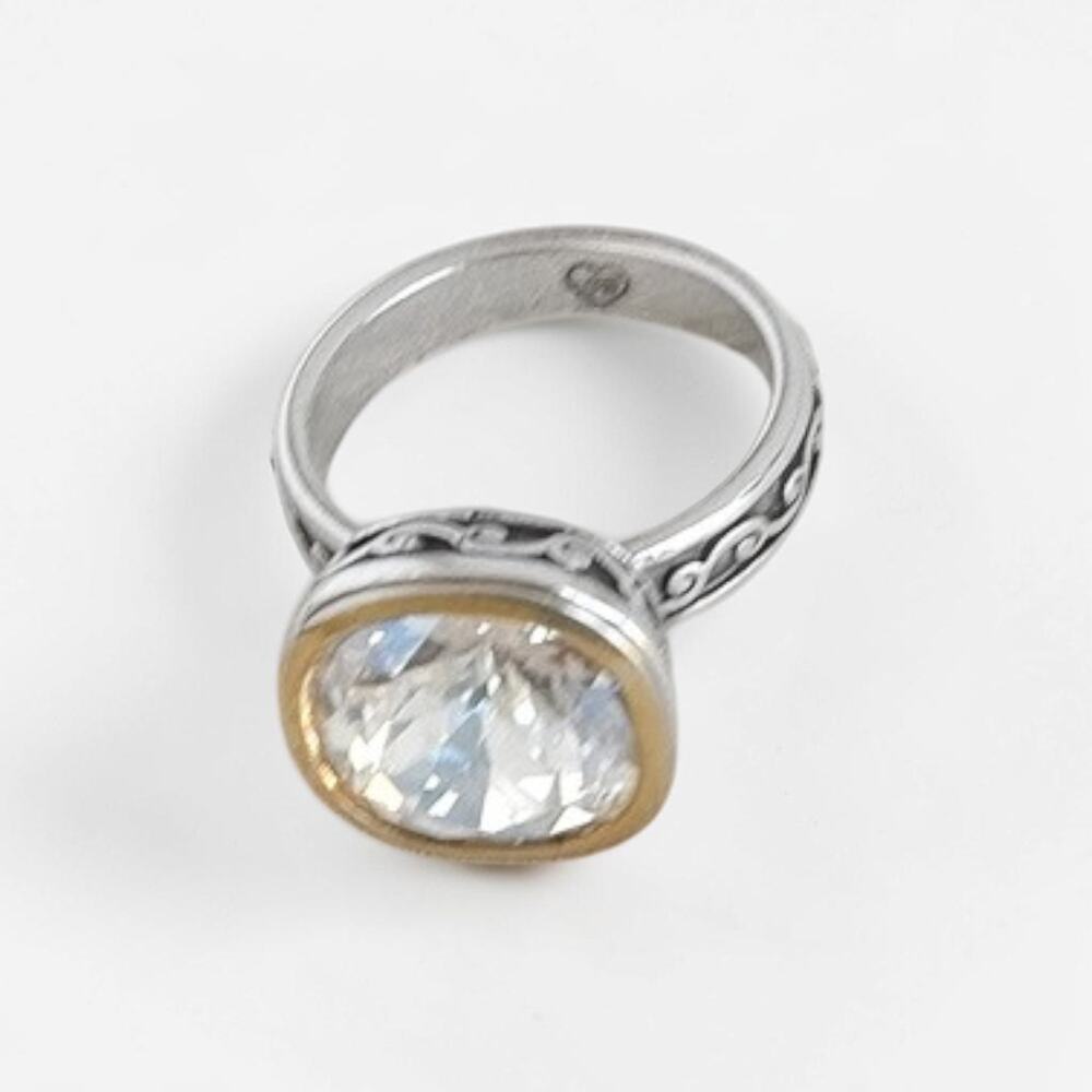 Brighton Venusian Two-Tone Bezel Set Crystal Statement Ring Scrollwork Size 7 - Picture 4 of 6